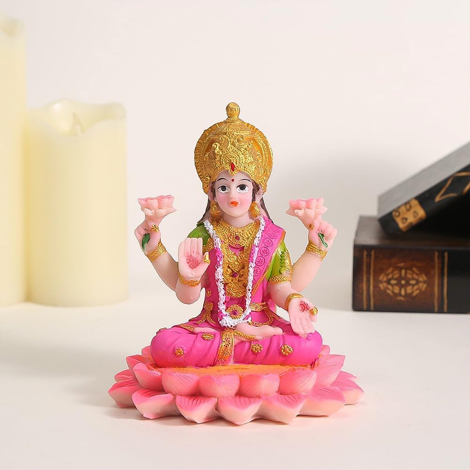Beautiful Decorative Lakshmi Mata Idol Sitting on Lotus (1 Pc) Beautiful Decorative Lakshmi Mata Idol Sitting on Lotus (1 Pc)